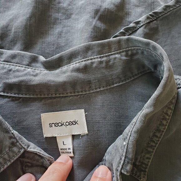 Sneak Peek Black Burnout Shirt Dress Tencel Lightweight Button Up Large - Picture 10 of 16